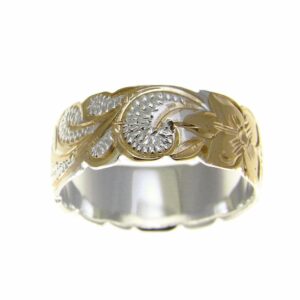 Arthur's Jewelry 925 Sterling silver Hawaiian queen scroll yellow gold plated 2 tone cut out edge ring size 12