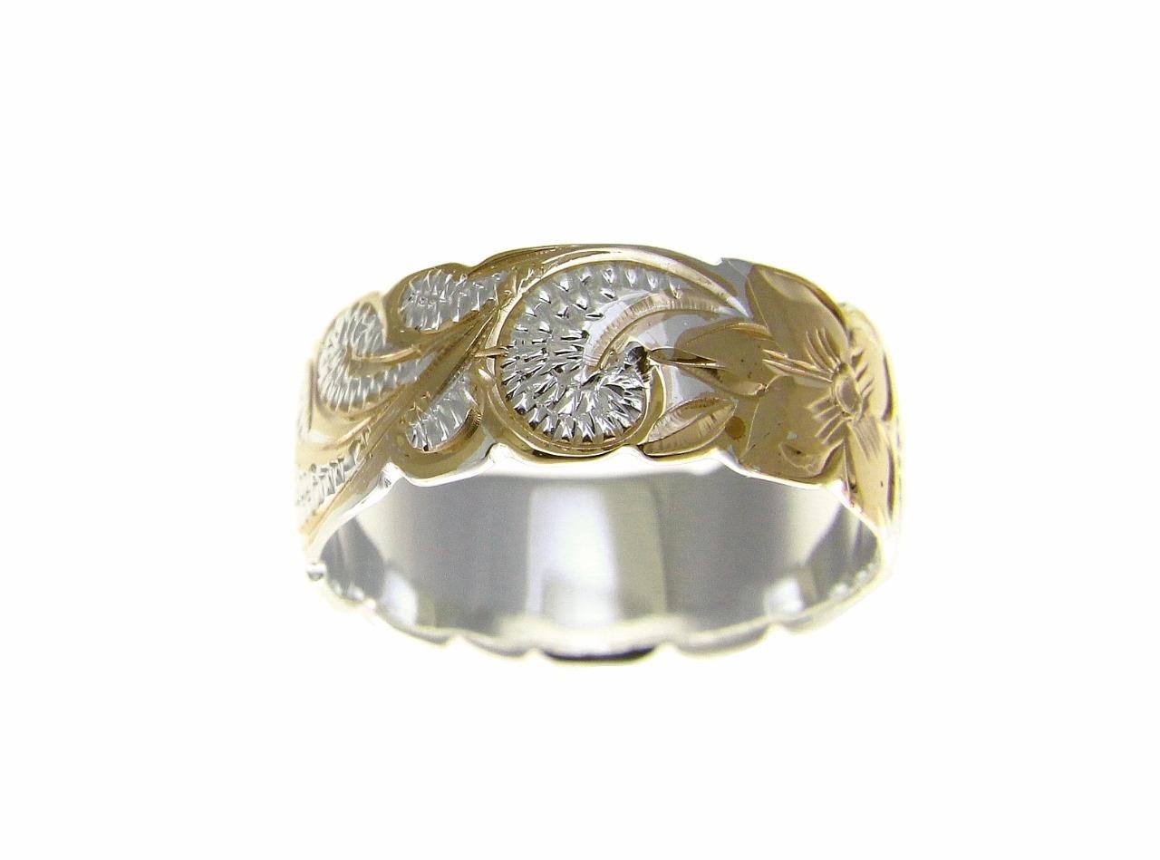 Arthur's Jewelry 925 Sterling silver Hawaiian queen scroll yellow gold plated 2 tone cut out edge ring size 12