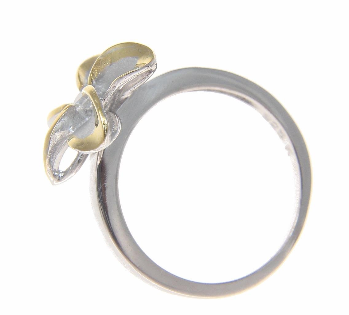 Arthur's Jewelry Sterling silver 925 Hawaiian plumeria flower cz ring 15mm rhodium and yellow gold plated 2 tone size 8.5