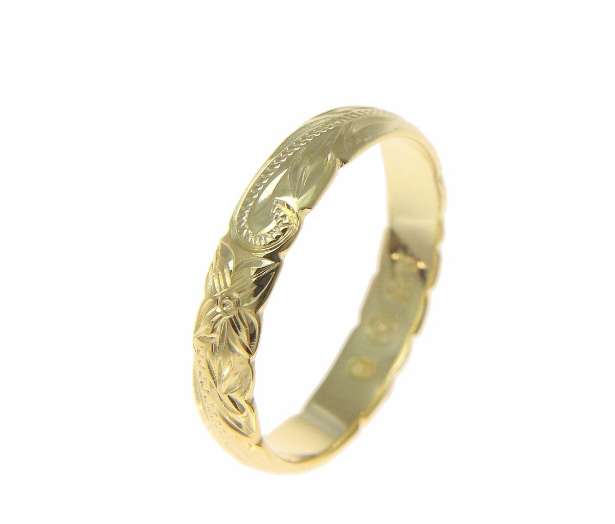 Arthur's Jewelry 925 Sterling silver yellow gold plated 4mm Hawaiian scroll cut out edge ring band size 11.5