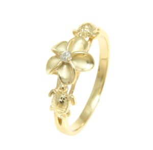 arthur's jewelry yellow gold plated sterling silver 925 hawaiian plumeria flower cz sea turtle ring size 9.5