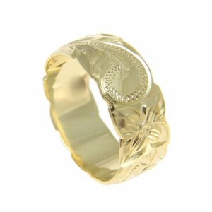 Arthur's Jewelry Yellow gold plated 925 sterling silver Hawaiian 8mm plumeria flower scroll cut out edge ring size 3.5