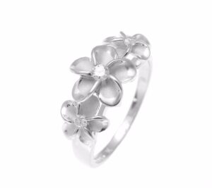 arthur's jewelry sterling silver 925 hawaiian 3 plumeria flower ring cz rhodium plated size 8