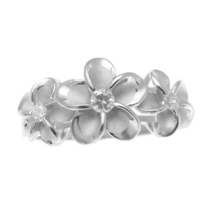 Arthur's Jewelry Sterling silver 925 Hawaiian 3 plumeria flower ring cz rhodium plated size 8