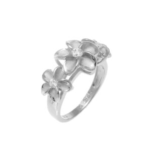 Arthur's Jewelry Sterling silver 925 Hawaiian 3 plumeria flower ring cz rhodium plated size 8