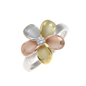 arthur's jewelry 925 sterling silver hawaiian yellow pink rose gold rhodium tricolor plated 15mm single plumeria flower cz ring size 7