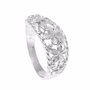 Arthur's Jewelry Sterling silver 925 Hawaiian 5 plumeria flower cz ring curve style rhodium plated size 10