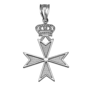 Sterling Silver Maltese Cross Royal Crown Pendant