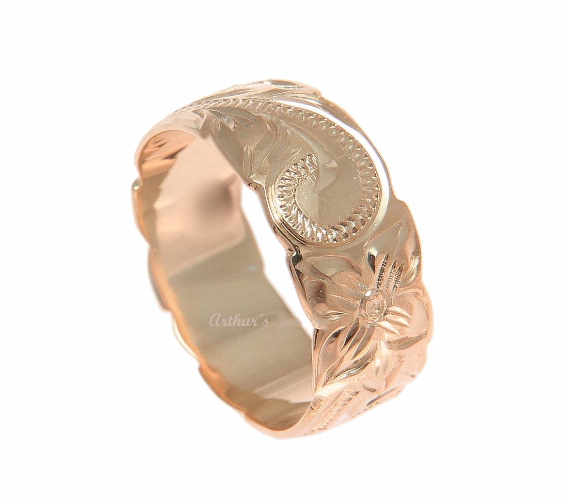 Arthur's Jewelry Pink rose gold plated 925 sterling silver Hawaiian 8mm plumeria flower scroll cut out edge ring size 7.5