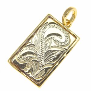 Koa Wood Hawaiian Scroll Vertical Honu Turtle Yellow Gold Plated Brass Reversible Pendant