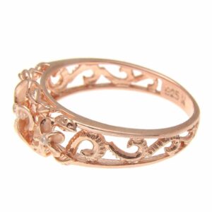 Arthur's Jewelry Rose pink gold plated silver 925 Hawaiian 3 plumeria flower cz ring maile cut out scroll size 4.5