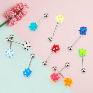 CrazyPiercing 10pcs Surgical Steel Spiky Acrylic Fire Tongue Nipple Ear Rings Bar Barbell Stud Piercing