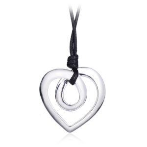 welbijoux heart shape long pendant necklace silver plated black pu leather rope long chain necklace for women