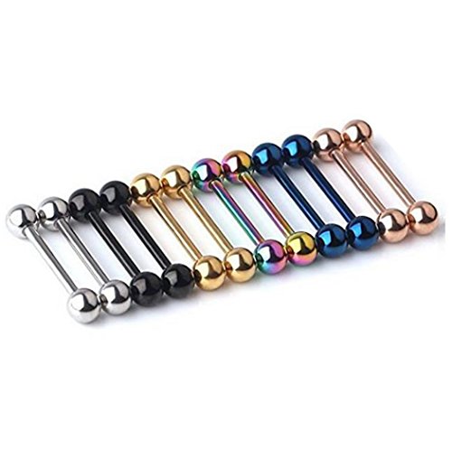 Kiokioa 12pc 14G Mix-color Stainless Steel Straight Barbell Tongue Rings Bars Piercing 5/8" Length