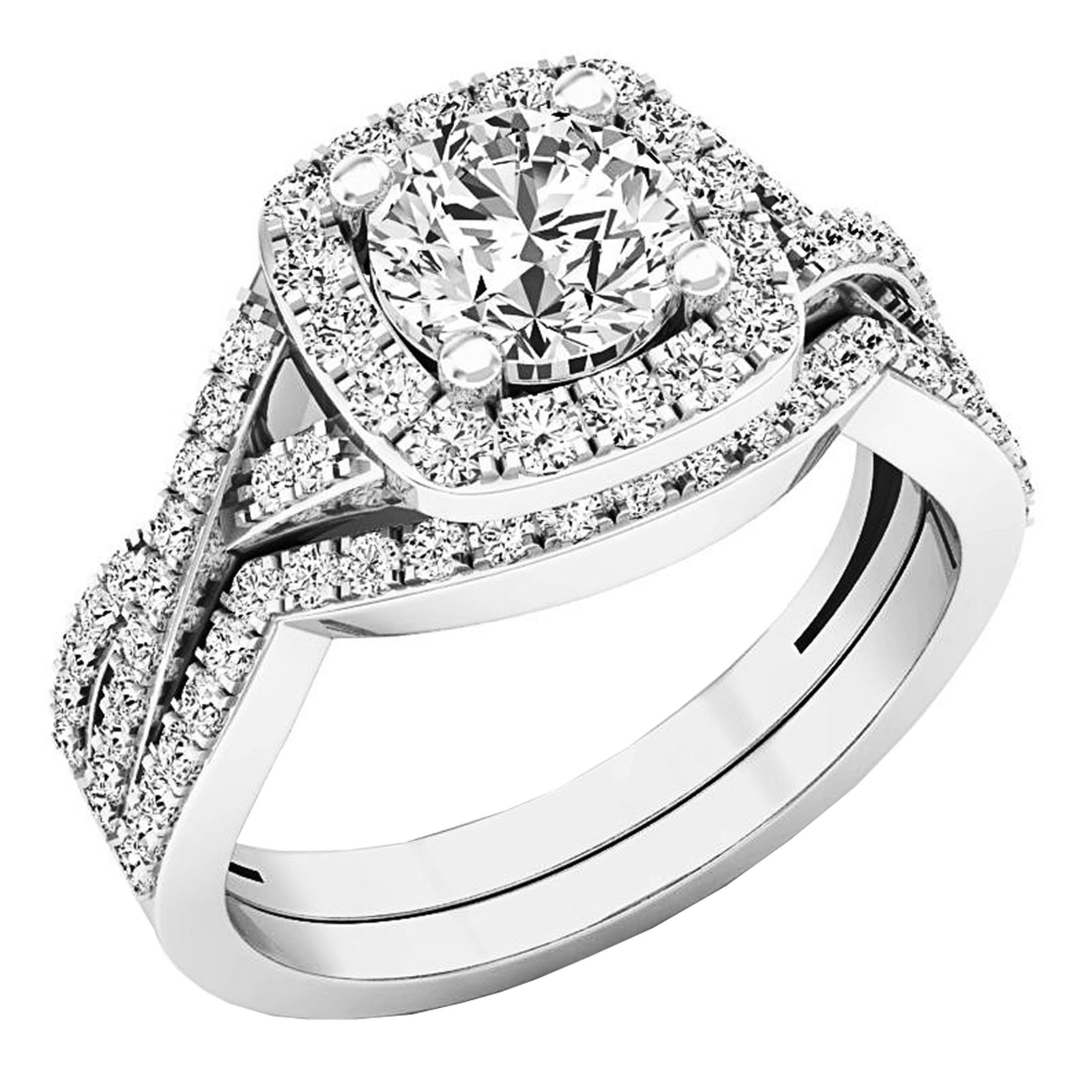 Dazzlingrock Collection Round Cubic Zirconia Cushion Halo with Split Shank Wedding Ring Set for Women (2.55 ctw, Color White, Clarity Clean) in 10K White Gold, Size 8