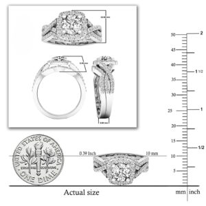 Dazzlingrock Collection Round Cubic Zirconia Cushion Halo with Split Shank Wedding Ring Set for Women (2.55 ctw, Color White, Clarity Clean) in 10K White Gold, Size 8