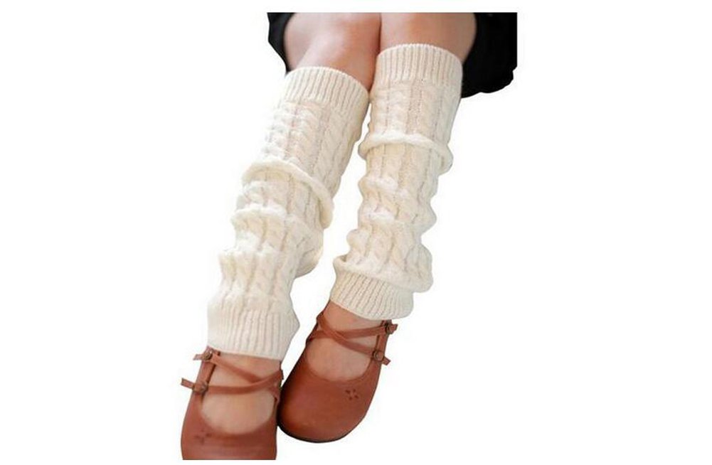 Elandy Knit Winter Thermal Warm Leg Warmers-Long Socks Boot Cuffs Topper Legging Pads For Women Lady Girls Best Xmas Gift (White)