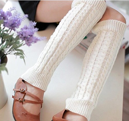 Elandy Knit Winter Thermal Warm Leg Warmers-Long Socks Boot Cuffs Topper Legging Pads For Women Lady Girls Best Xmas Gift (White)