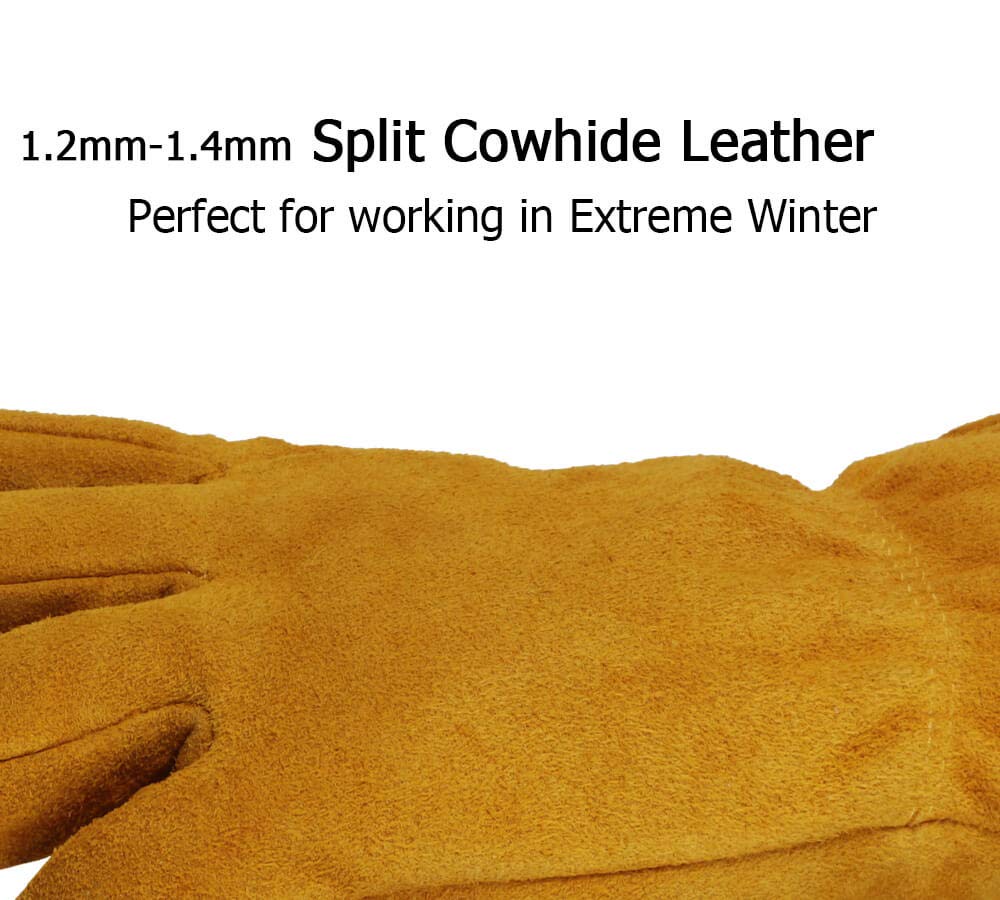 OZERO Work Gloves Winter Insulated Snow Cold Proof Leather Glove Thick Thermal Imitation Lambswool - Extra Grip Flexible Warm for Working in Cold Weather for Men and Women (Gold,Large)