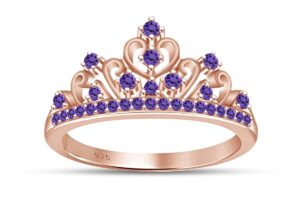 affy round cut simulated amethyst princess crown ring in 14k rose gold over sterling silver