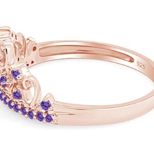 AFFY Round Cut Simulated Amethyst Princess Crown Ring in 14k Rose Gold Over Sterling Silver