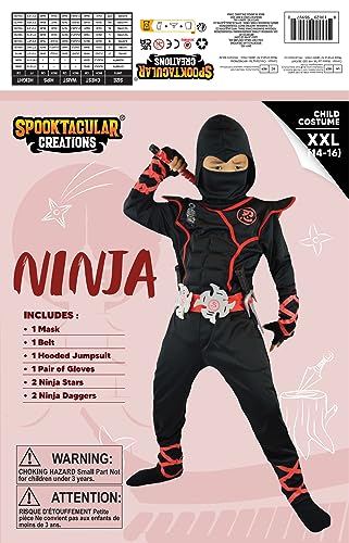 Spooktacular Creations Halloween Ninja Costume, Black Ninja Costume Kids, Ninja Accessories Costume Set, Ninja Suit, Halloween Costumes for Boys DressUp and RolePaly Party (Small (5-7 yrs))