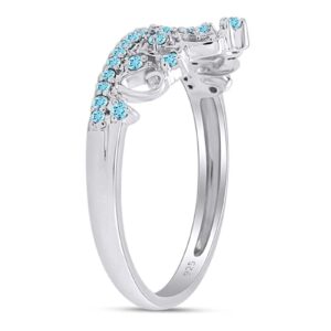 AFFY Round Cut Simulated Aquamarine Princess Crown Ring in 14k White Gold Over Sterling Silver