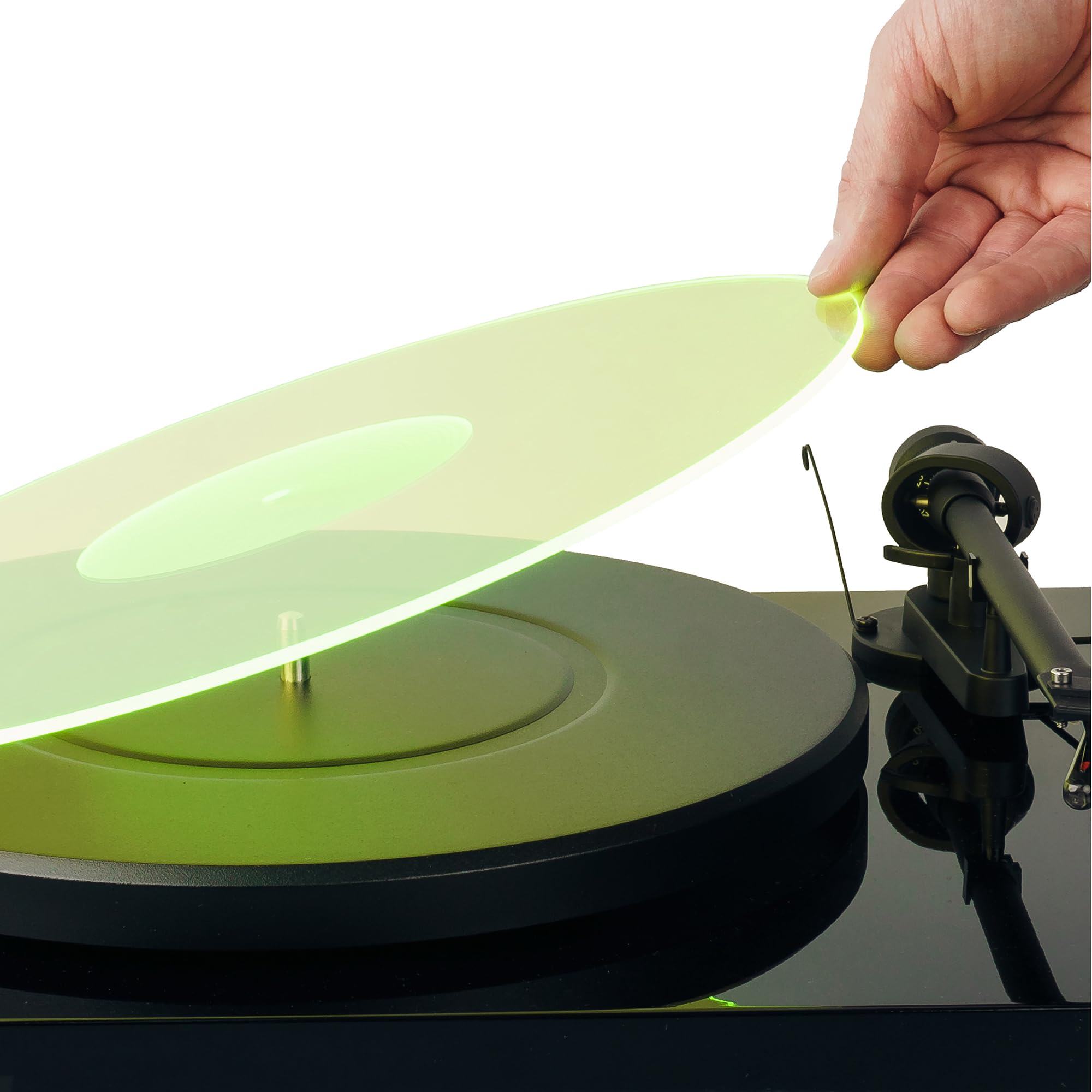 Acrylic Turntable Mat - 11.75" Greenlit Vinyl Record Acrylic Mat - Precision Machined Acrylic Turntable Platter Mat w/Record Label Recess - See-Through Record Mat for Standard 12" Turntable Platters