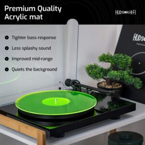 Acrylic Turntable Mat - 11.75" Greenlit Vinyl Record Acrylic Mat - Precision Machined Acrylic Turntable Platter Mat w/Record Label Recess - See-Through Record Mat for Standard 12" Turntable Platters