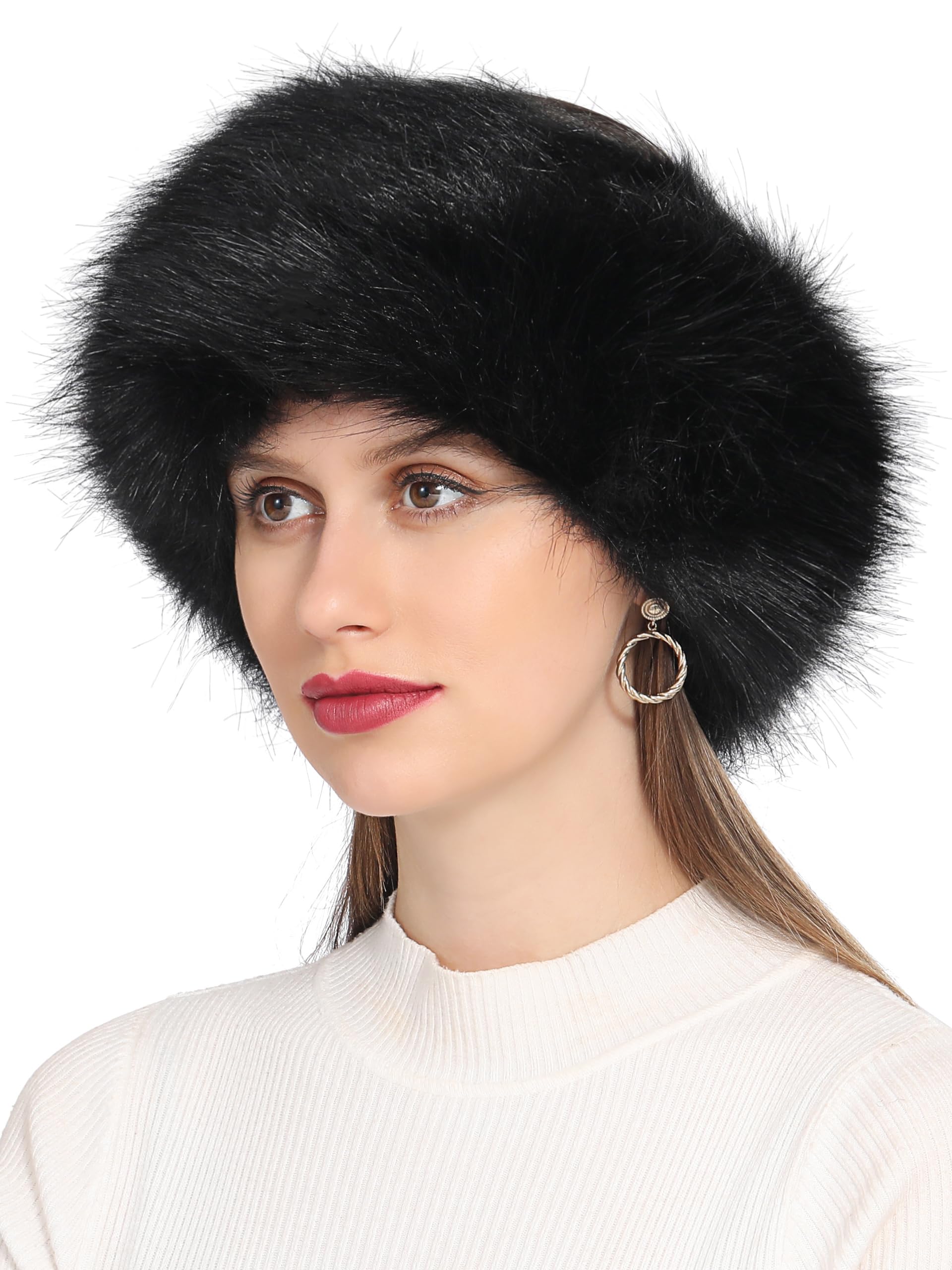 Rulala Fancy Faux Fur Headband for Women Winter Earwarmer Earmuff with Elastic(Black)