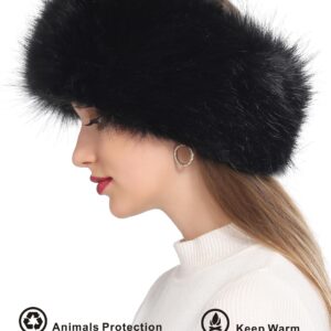 Rulala Fancy Faux Fur Headband for Women Winter Earwarmer Earmuff with Elastic(Black)