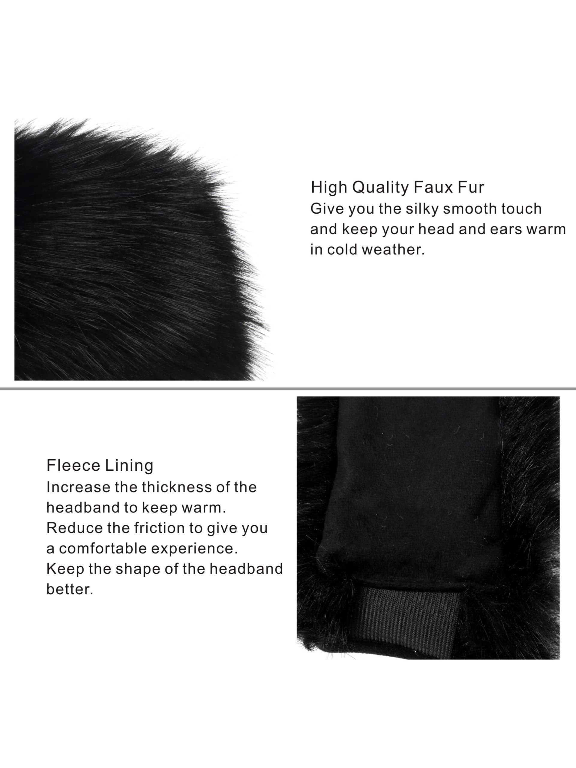 Rulala Fancy Faux Fur Headband for Women Winter Earwarmer Earmuff with Elastic(Black)