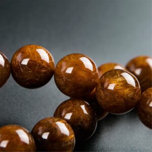 LiZiFang 13mm Natural Copper Rutilated Quartz Crystal Round Bead Bracelet