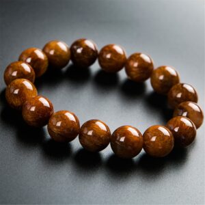 LiZiFang 13mm Natural Copper Rutilated Quartz Crystal Round Bead Bracelet