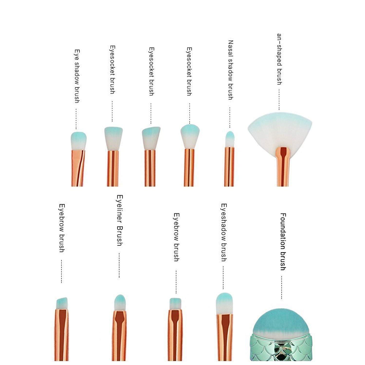 Makeup Brushes Set 11pcs 3D Mermaid Makeup Brush Cosmetic Brushes Eyeshadow Eyeliner Blush Brushes