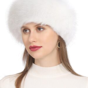 Rulala Fancy Faux Fur Headband for Women Winter Earwarmer Earmuff with Elastic(White)