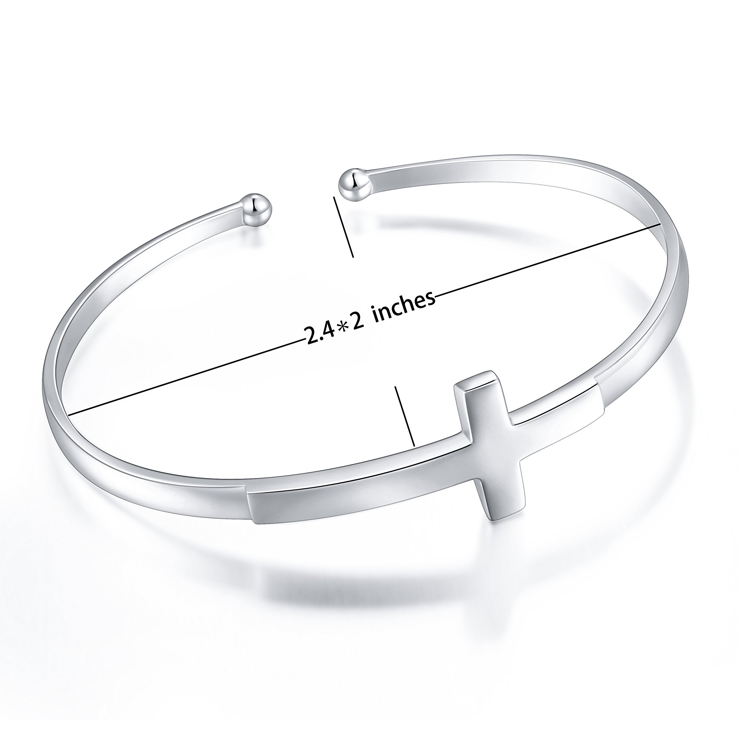 DAOCHONG S925 Sterling Silver Engraved Faith Hope Love Inspirational Cuff Cross Bangle for Women Sister