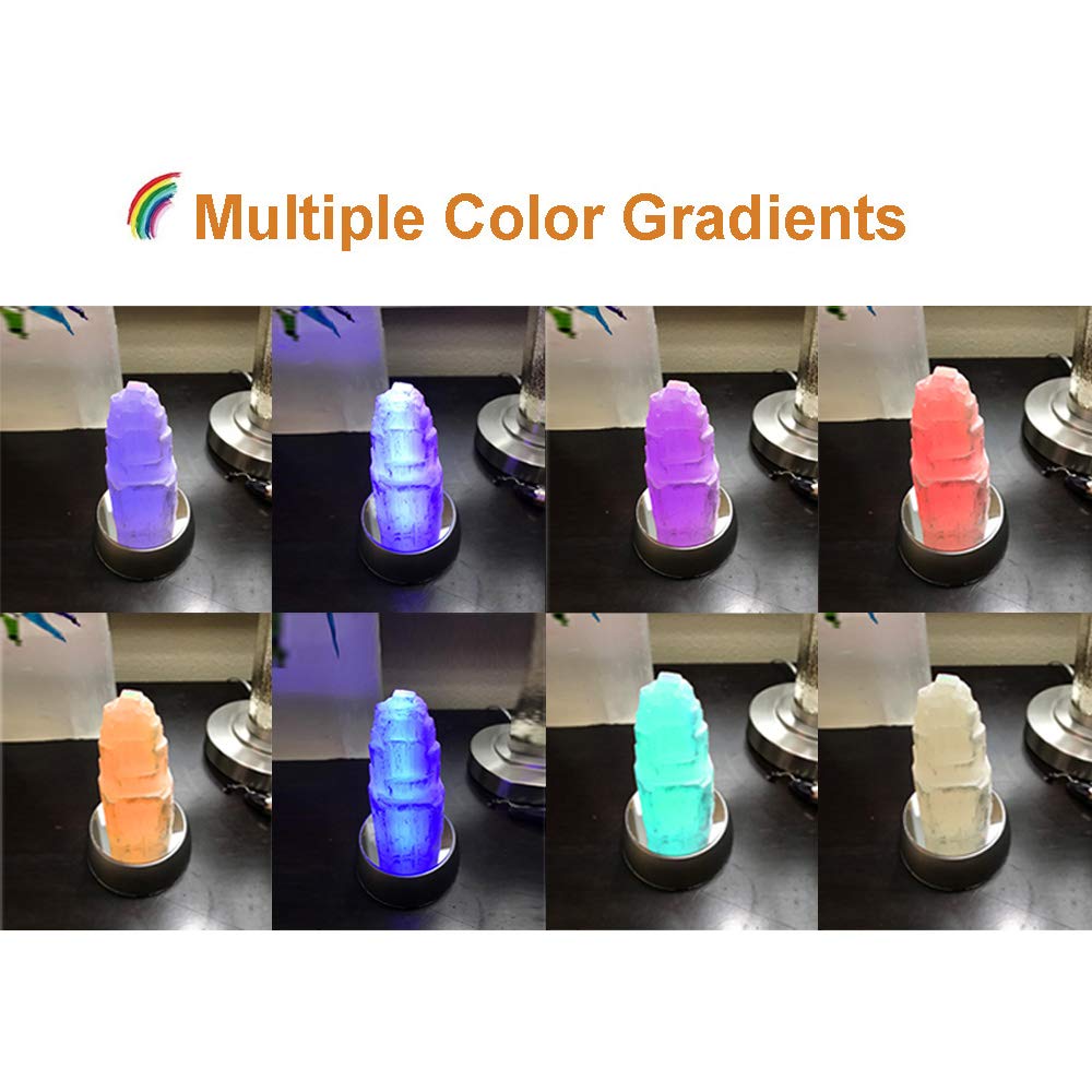 JIC Gem Clearance Natural Selenite Lamp Mini White Gemstone Crystal Lamp 4 inches Color Changing Light + Use Batteries