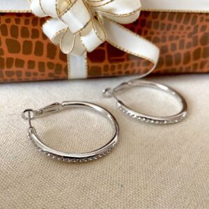 Silver Hoop Earrings, Rhinestone Cubic Zirconia Hoops Fashion Jewelry White Gold Plated Big Hoop Earrings for Women