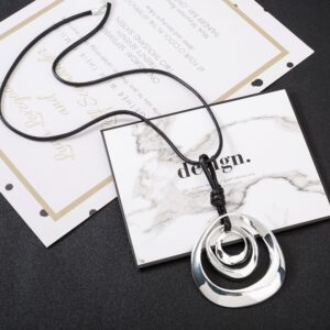 welbijoux Long Pendant Necklaces Silver Pendant Natural Black Rope Chain Bohemian Necklace for Women with Gift Box