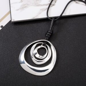 welbijoux Long Pendant Necklaces Silver Pendant Natural Black Rope Chain Bohemian Necklace for Women with Gift Box