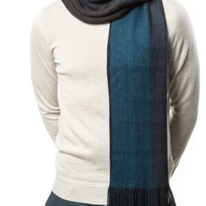 Marino Avenue Mens Scarf, Knit Striped Scarf, Long Winter Mens Scarves In An Elegant Gift Box - Azure Ash - One Size