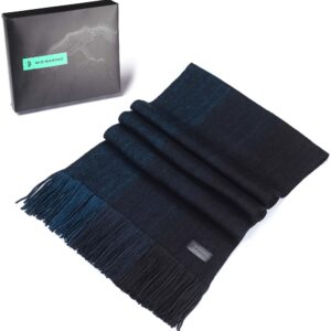 Marino Avenue Mens Scarf, Knit Striped Scarf, Long Winter Mens Scarves In An Elegant Gift Box - Azure Ash - One Size