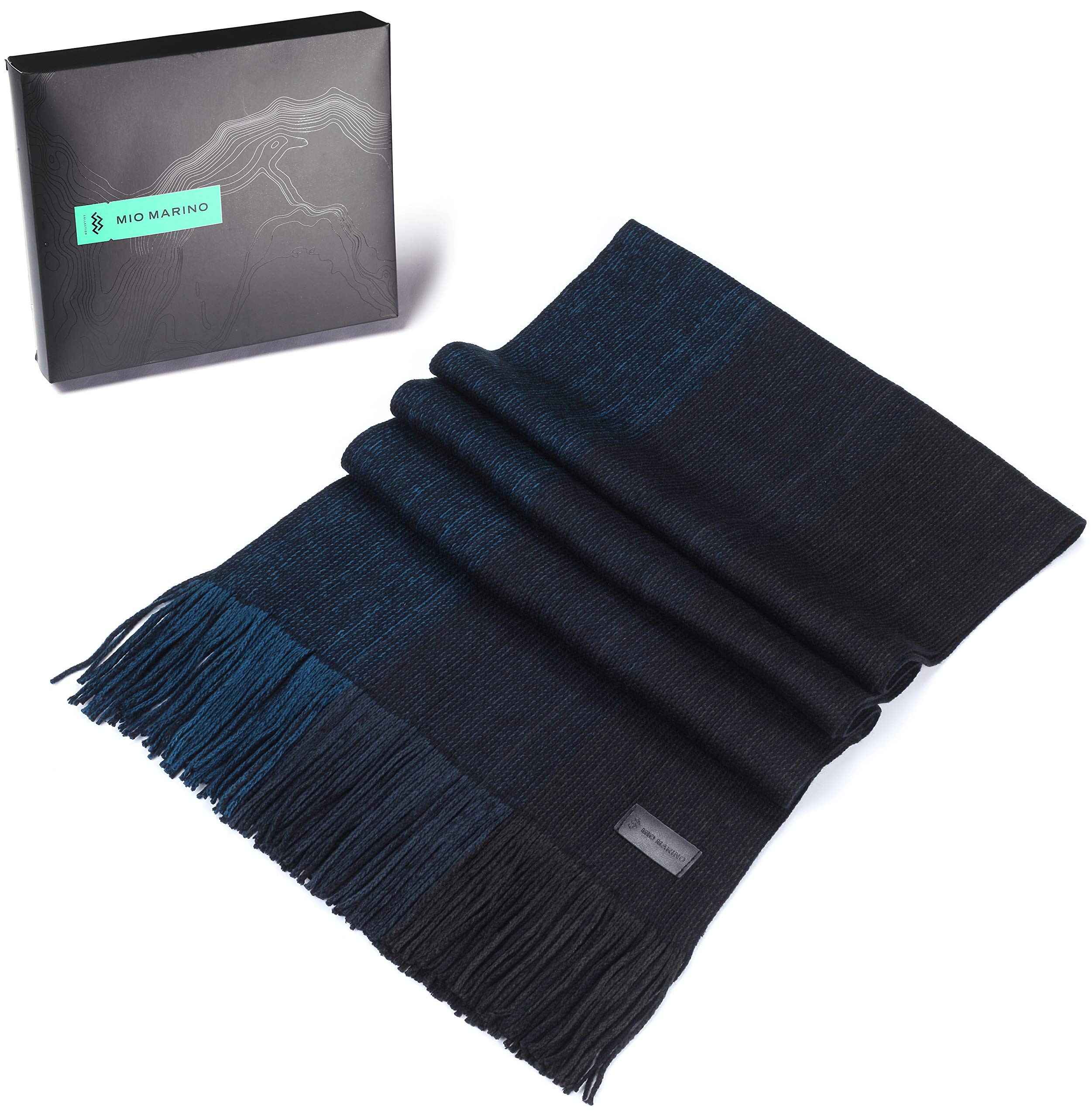 Marino Avenue Mens Scarf, Knit Striped Scarf, Long Winter Mens Scarves In An Elegant Gift Box - Azure Ash - One Size