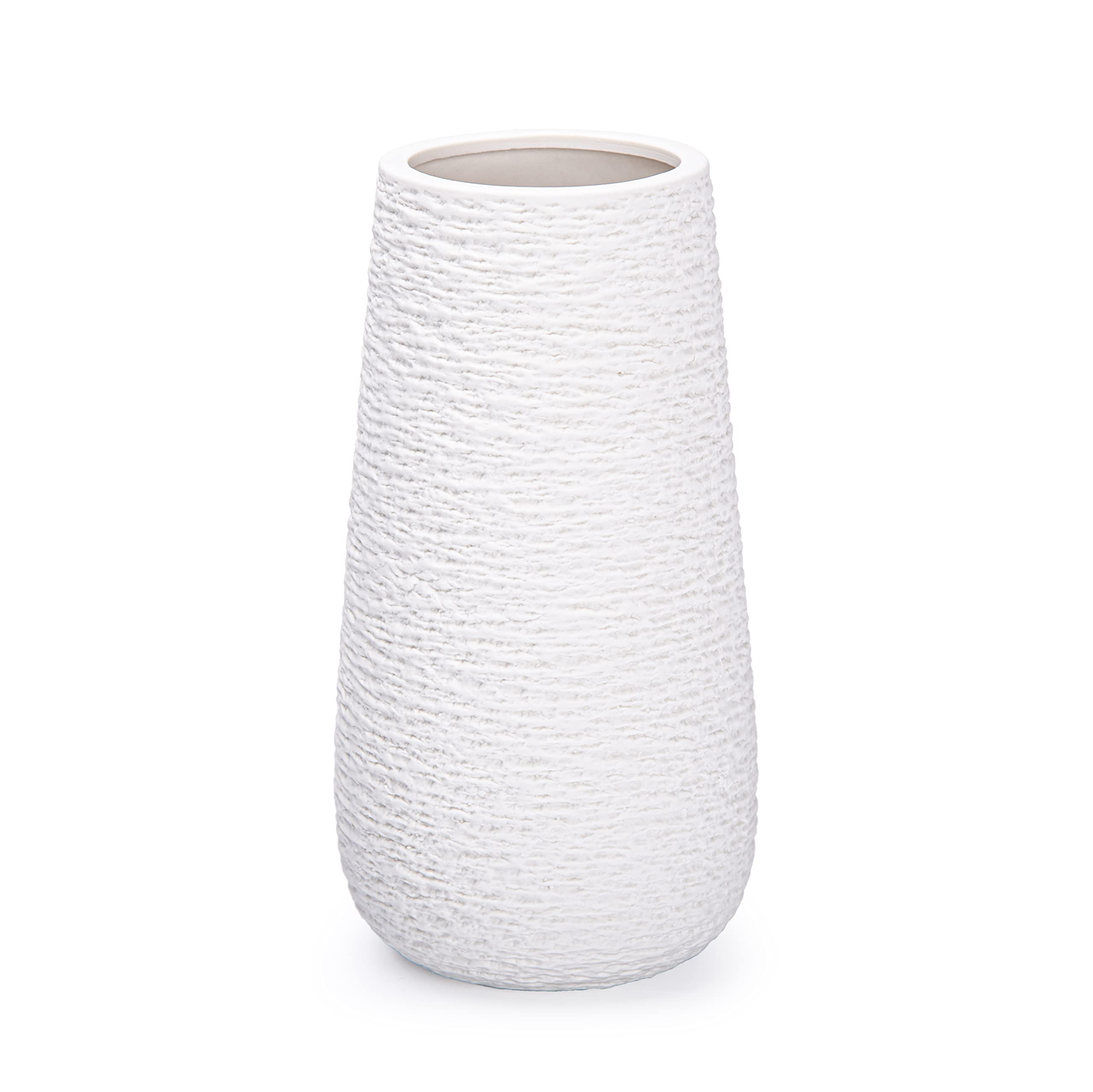 D'vine Dev 10 Inch Textured White Elegant Oval Ceramic Vase for Flowers, Home Décor Vase with Design Box, VS-LD-B-3