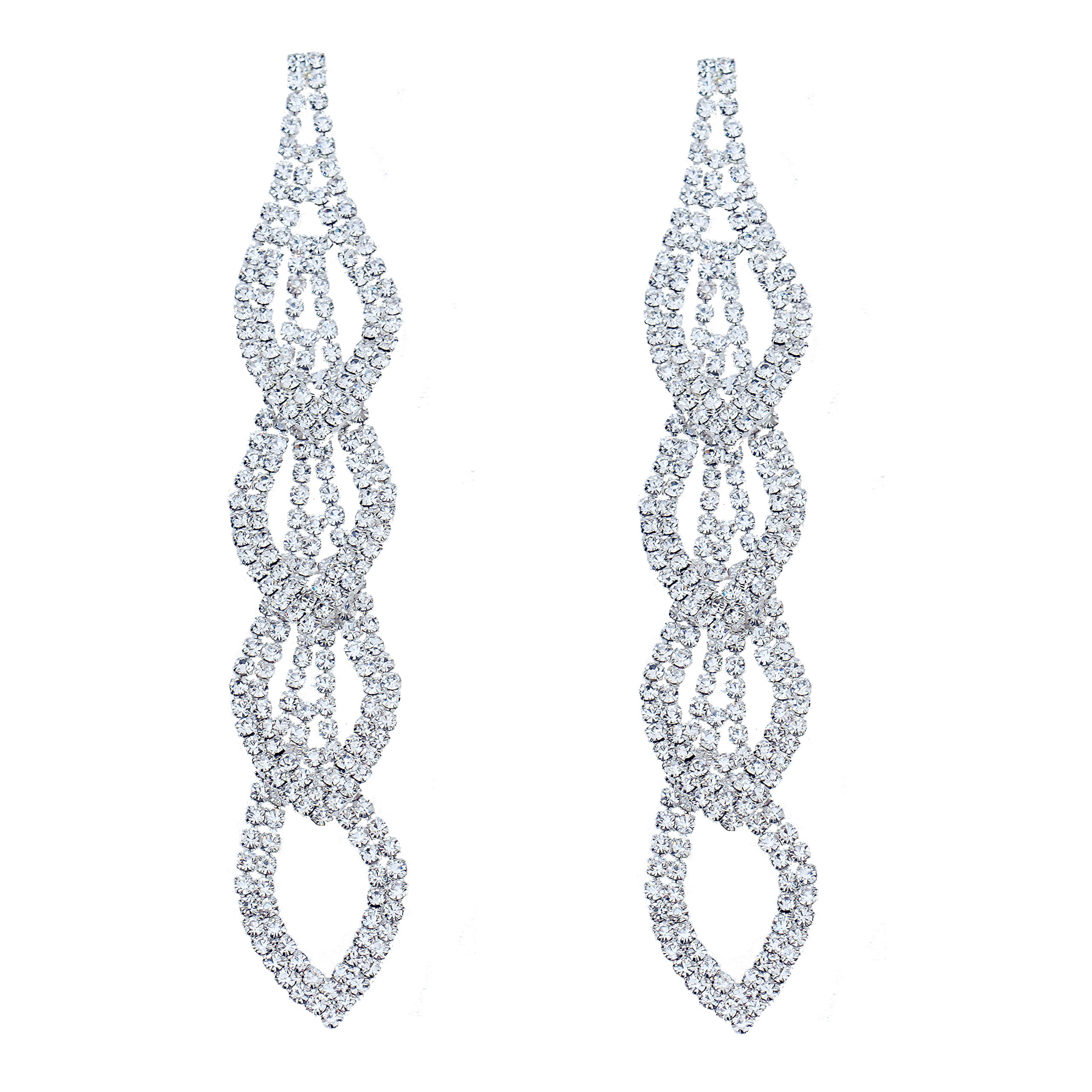 CHRAN Sparkling Rhinestone Long Drops Link Dangle Earrings Women Bridal Jewelry size 4.37"