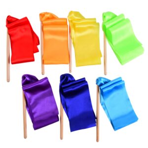 BBTO 7 Pcs Dance Ribbon Stick 39.37 Inch Rainbow Dancing Ribbon Kids Dancer Wands Rhythmic Gymnastics Ribbon Dancing Streamers Baton Twirling Ribbons