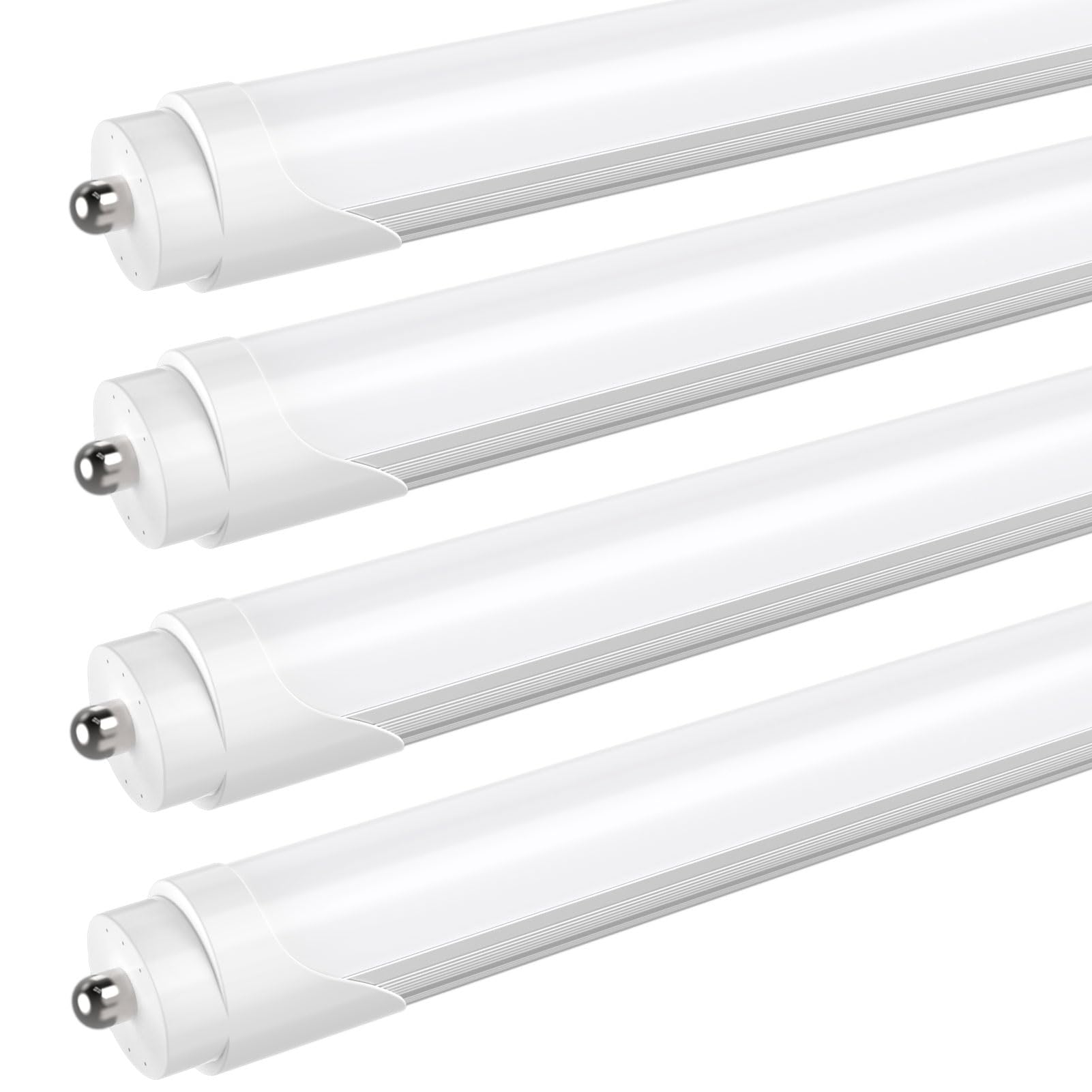 JESLED T8 T10 T12 8FT LED Light Bulbs, 50W 6000LM, 5000K Daylight White, Single Pin Fa8 LED Tube Replacement for Fluorescent Fixtures, Frosted, Ballast Bypass, Warehouse Workshop Garage Lights 4-Pack