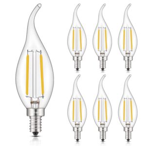 CRLight 2W Dimmable 25W Equivalent LED Candelabra Bulb 2700K Warm White 250LM, E12 Chandelier LED Candle Bulbs, C35 Clear Glass Flame Shape Bent Tip, 6 Pack