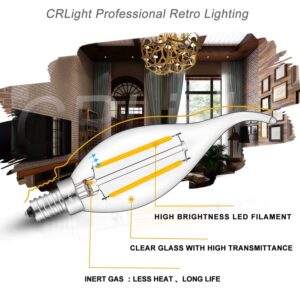 CRLight 2W Dimmable 25W Equivalent LED Candelabra Bulb 2700K Warm White 250LM, E12 Chandelier LED Candle Bulbs, C35 Clear Glass Flame Shape Bent Tip, 6 Pack